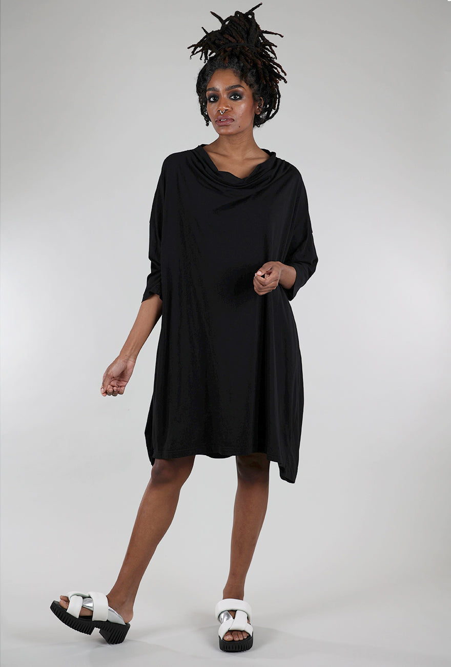 Rundholz Luxe Jersey Drape Neck Dress, Black 