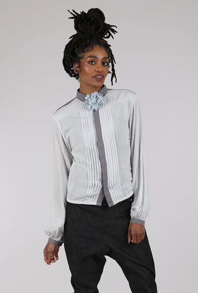 Umit Unal Contrast Accents Silk Blouse, Cement/Gray 