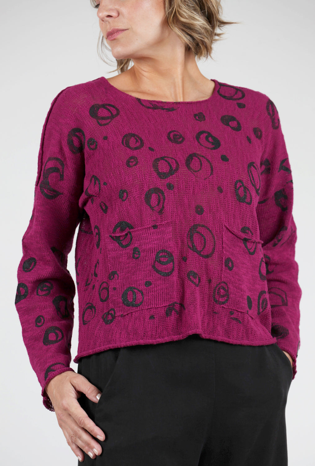 Paper Temples Reverse Pullover, Berry/Circles 