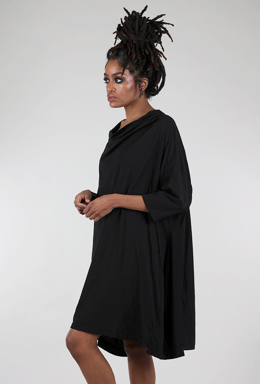 Rundholz Luxe Jersey Drape Neck Dress, Black 