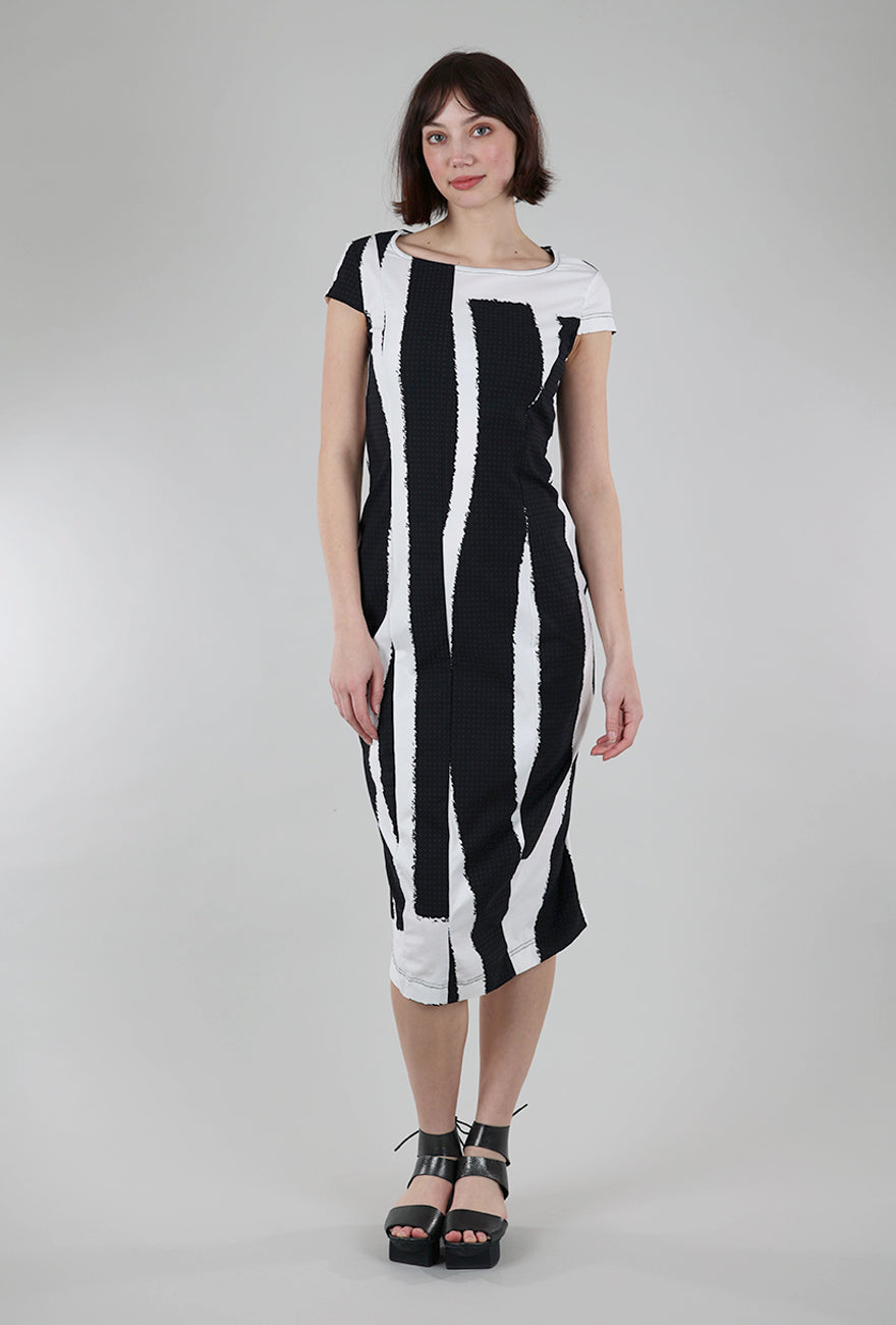 Rundholz Vertical Swoop Stripe Sheath Dress, Black/White 