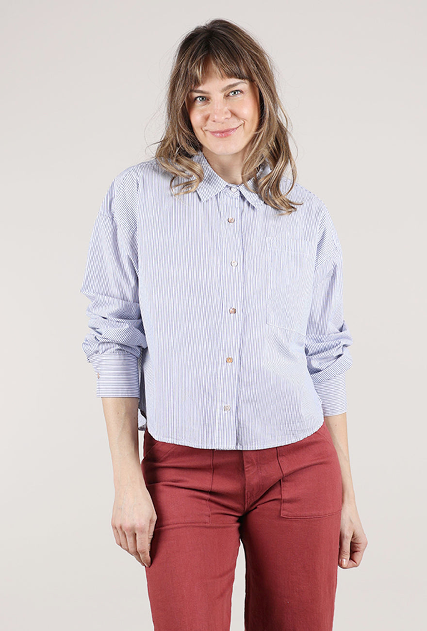 Mododoc Cropped Button-Up Shirt, Denim Stripe 