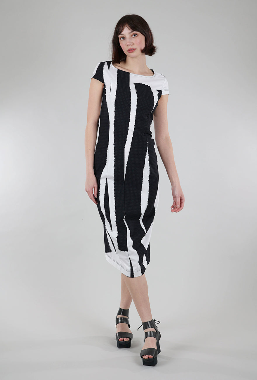 Rundholz Vertical Swoop Stripe Sheath Dress, Black/White 