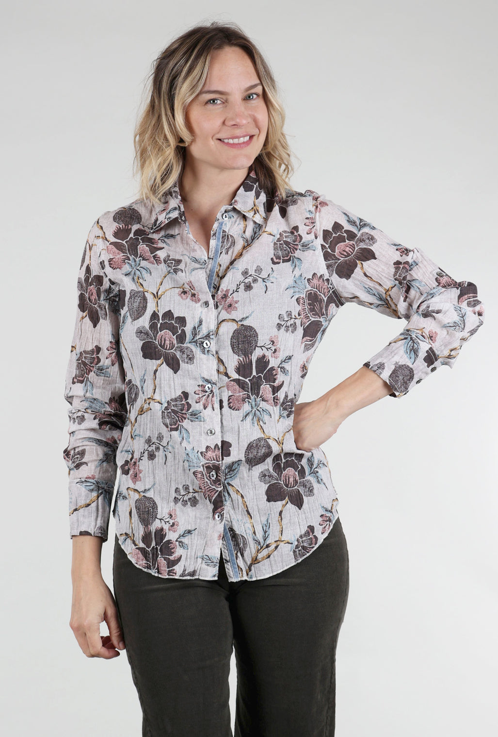 Cino Crinkle Souk Floral Shirt, Off White 