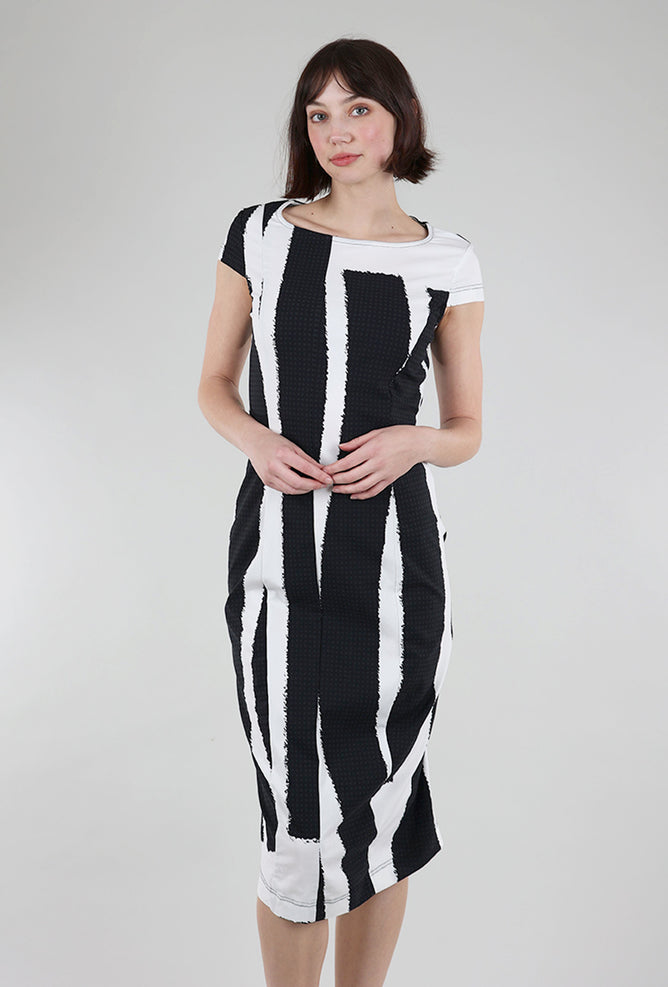 Rundholz Vertical Swoop Stripe Sheath Dress, Black/White 