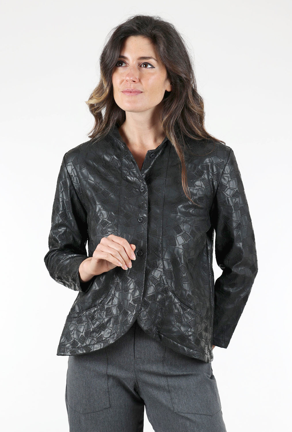 M Square Precise Faux Leather Jacket, Black 