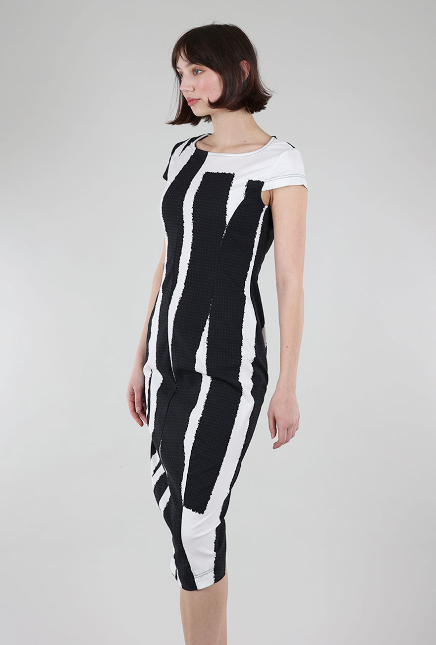 Rundholz Vertical Swoop Stripe Sheath Dress, Black/White 