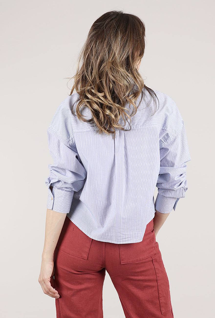 Mododoc Cropped Button-Up Shirt, Denim Stripe 