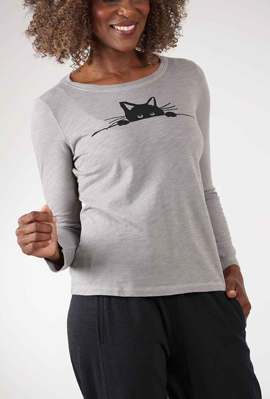 Destination Cat Crew Tee, Fog