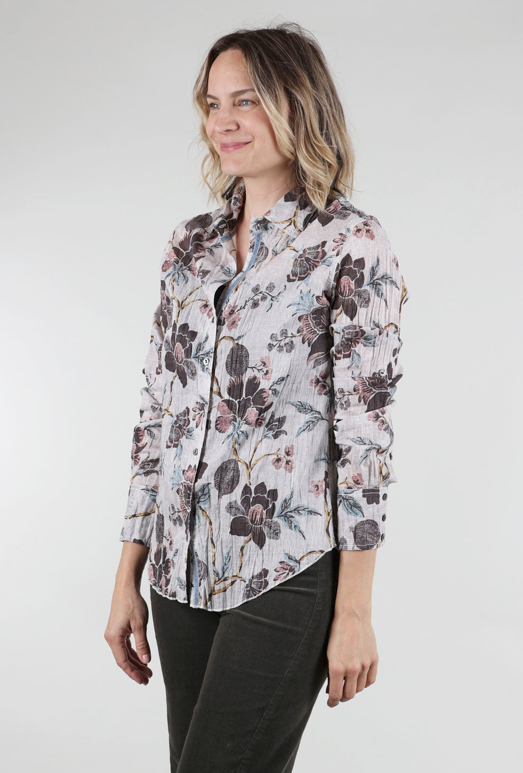 Cino Crinkle Souk Floral Shirt, Off White 