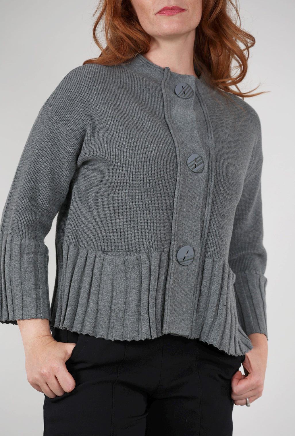 Liv Microthermal Rib Knit Cardie, Charcoal 