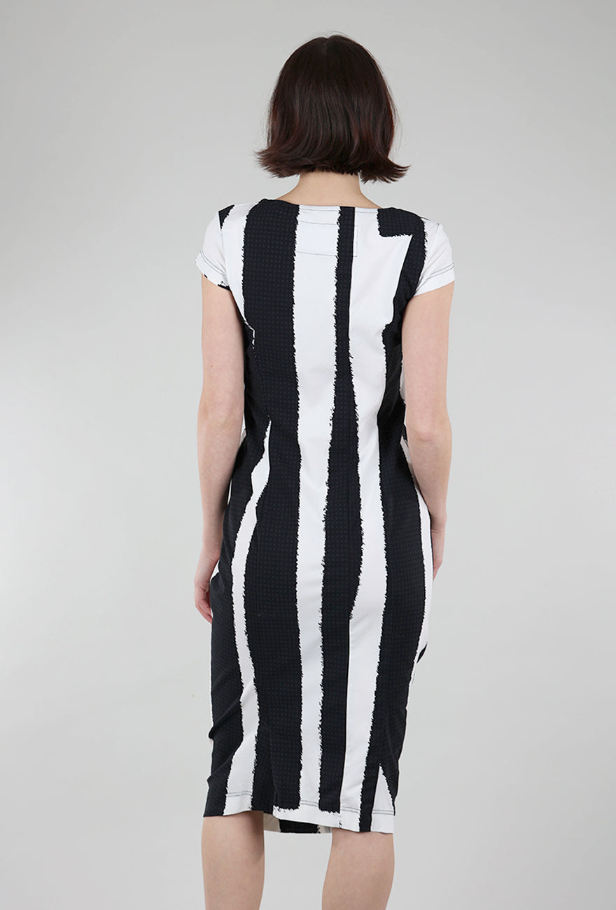 Rundholz Vertical Swoop Stripe Sheath Dress, Black/White 