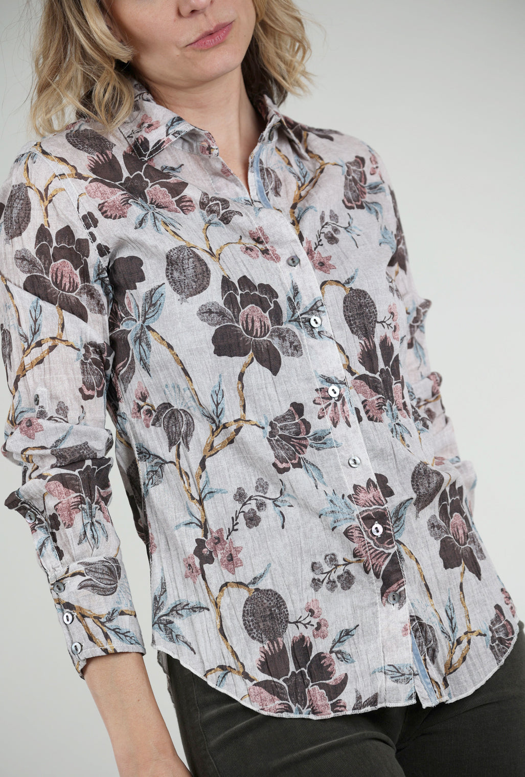 Cino Crinkle Souk Floral Shirt, Off White 