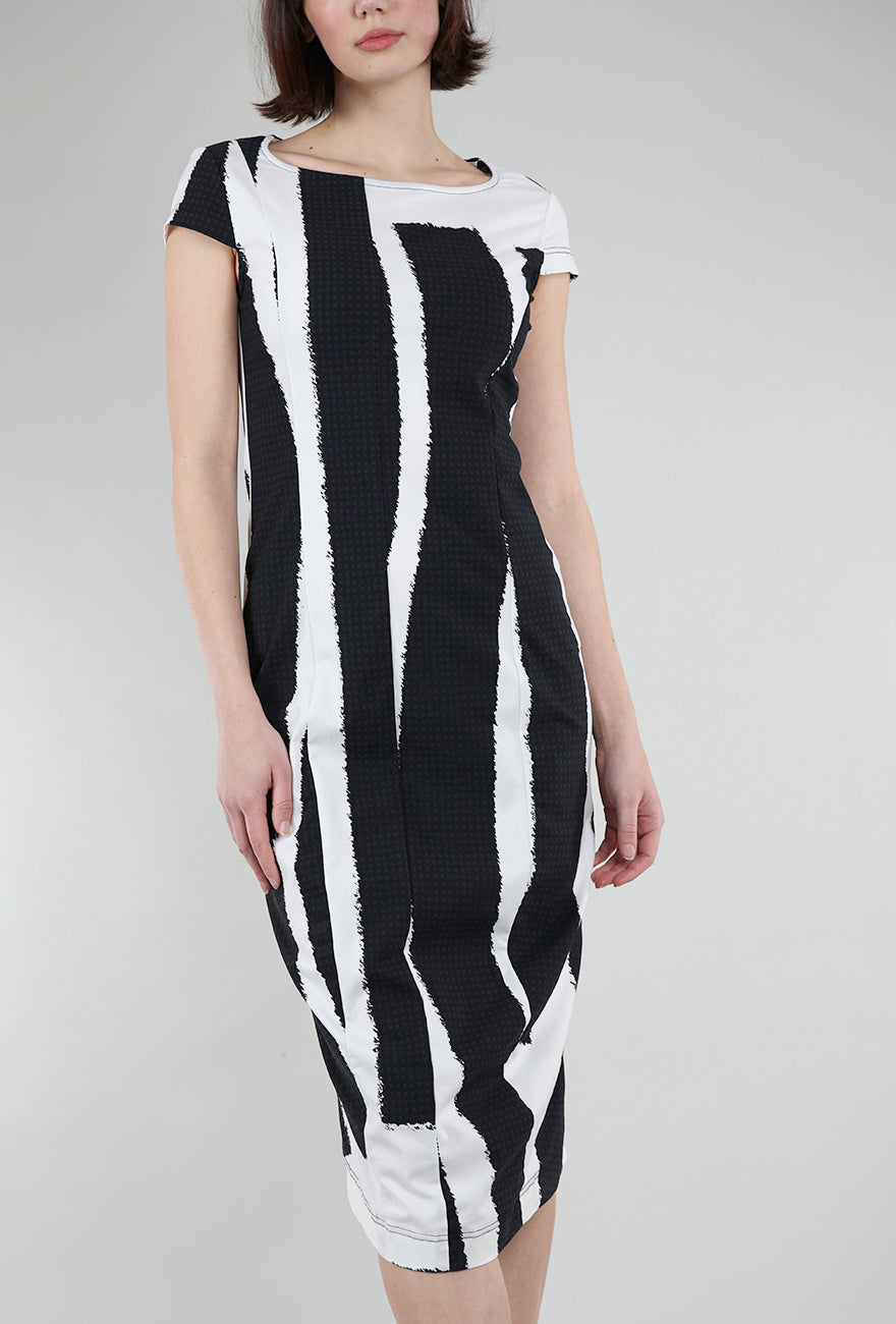 Rundholz Vertical Swoop Stripe Sheath Dress, Black/White 