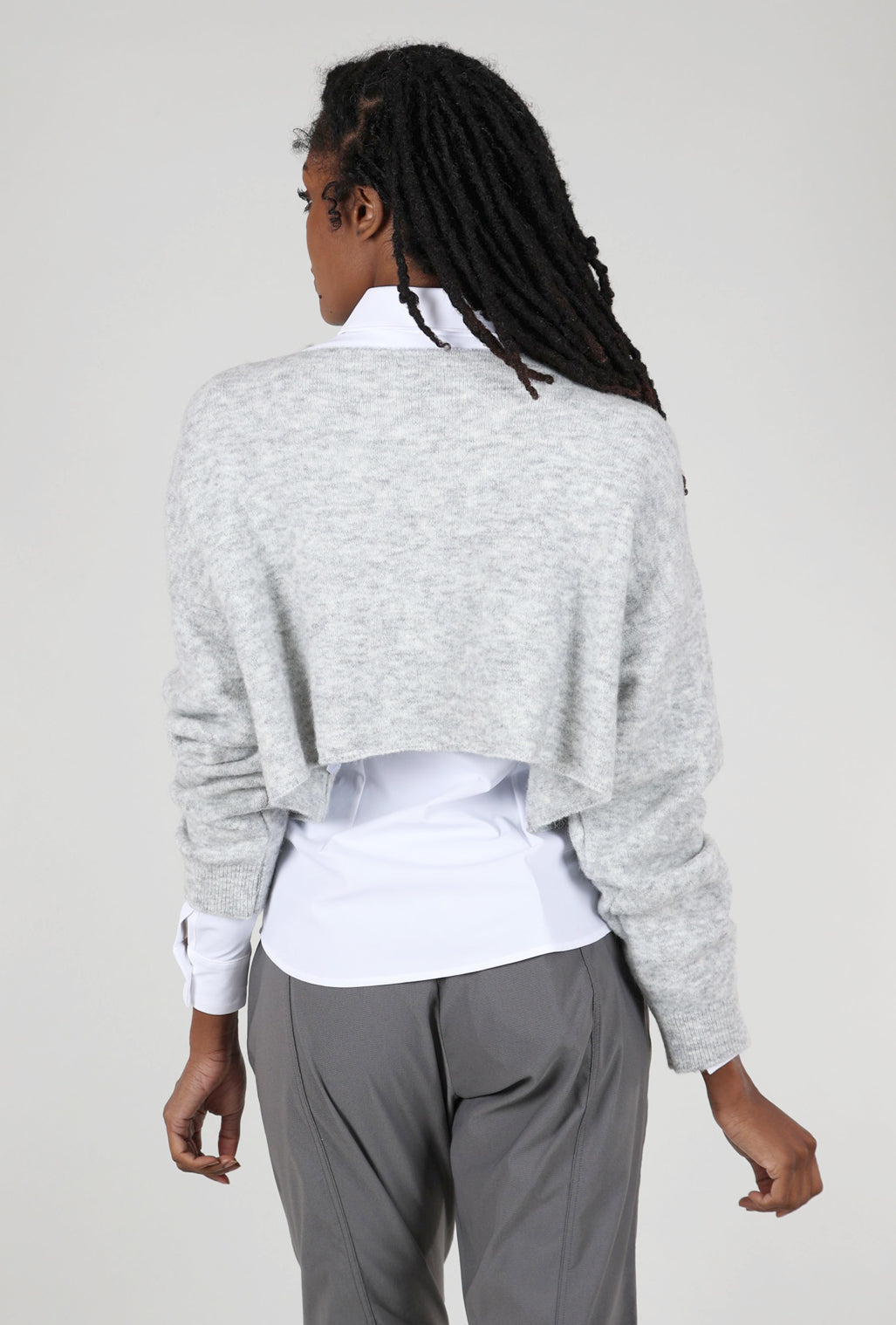 Knit Knit Notched Neck Crop Pullover, Melange Gray 