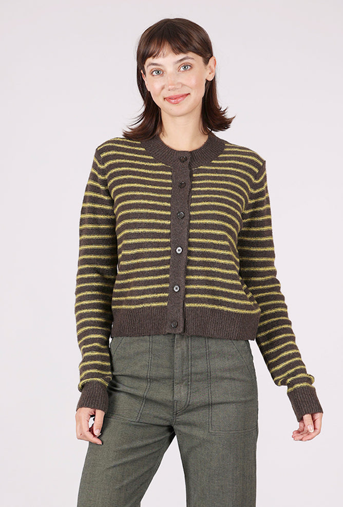 Grade & Gather Striped Button Cardie, Chestnut 