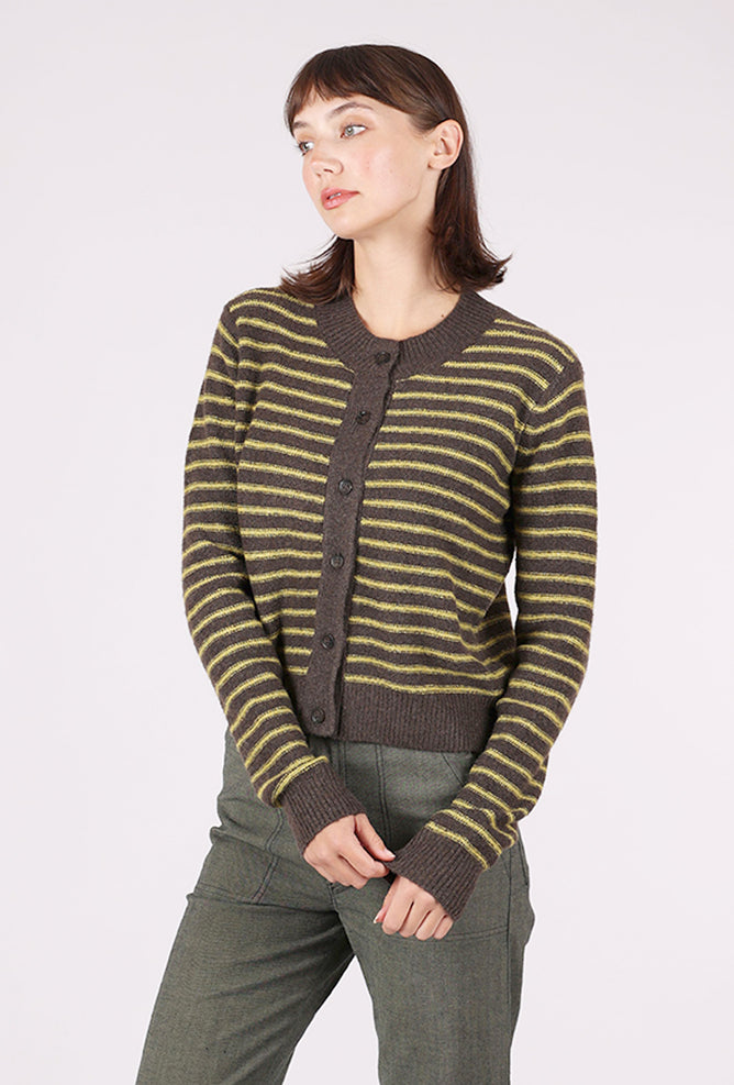 Grade & Gather Striped Button Cardie, Chestnut 