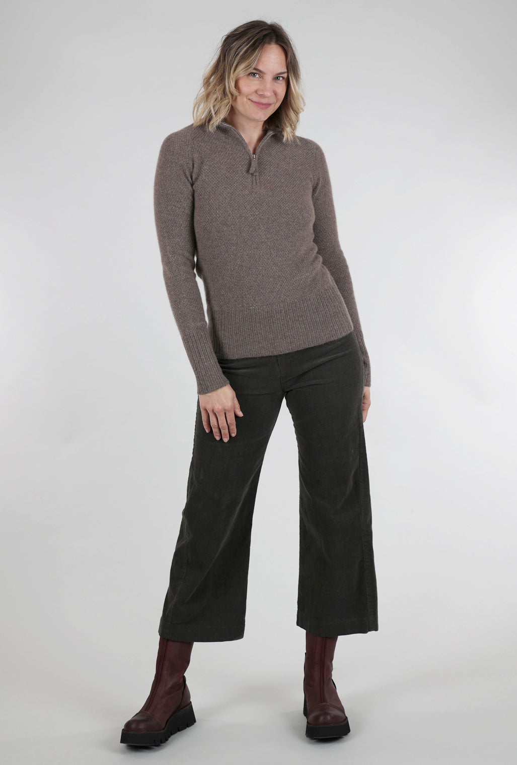 Pure Amici Quarter Zip Thermal Cashmere Sweater, Bark 