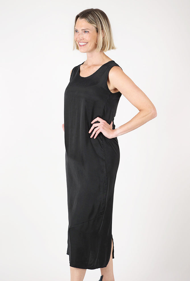 Cut Loose Vintage Satin Slip Dress, Black 