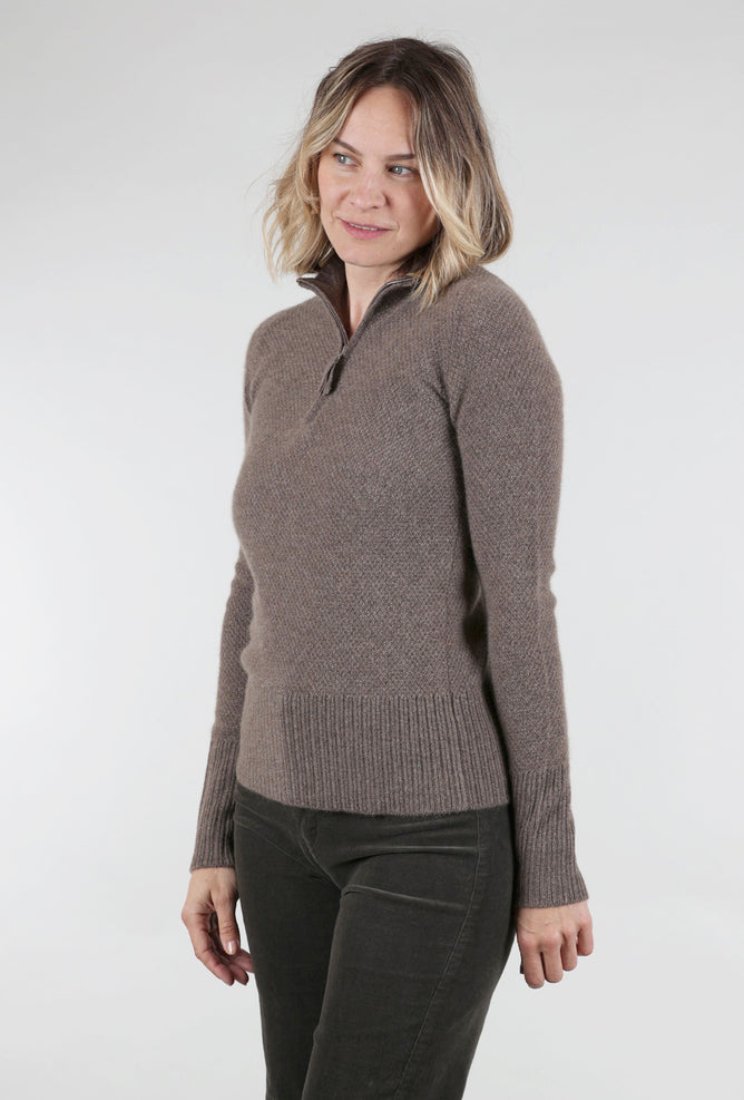 Pure Amici Quarter Zip Thermal Cashmere Sweater, Bark 