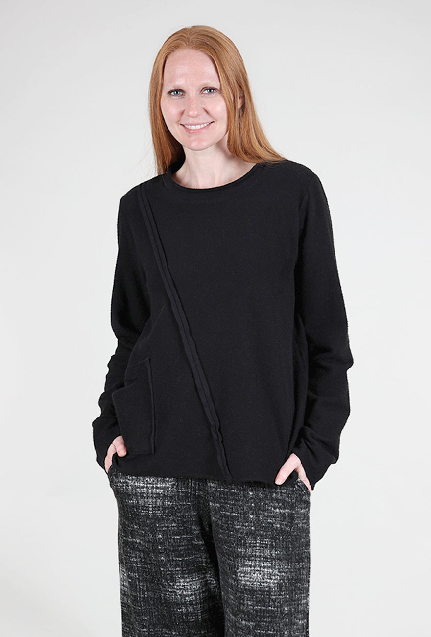 Fenini Seam Details Fleece Top, Black 