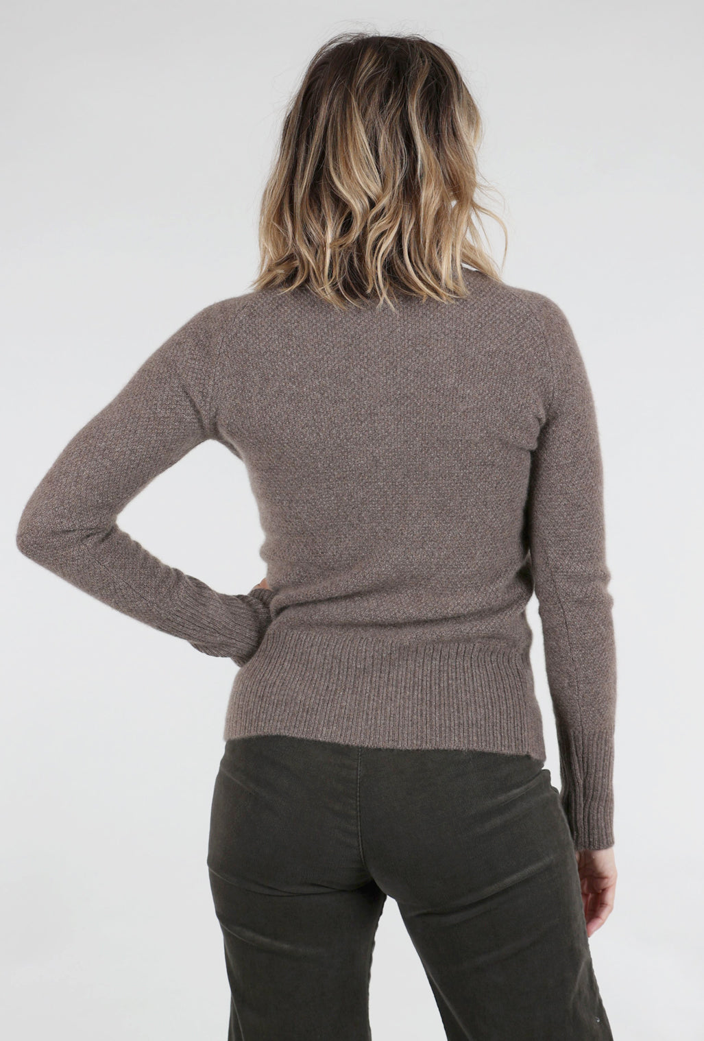 Pure Amici Quarter Zip Thermal Cashmere Sweater, Bark 