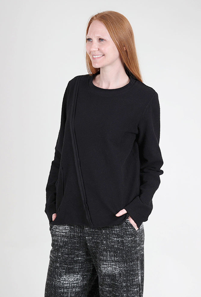 Fenini Seam Details Fleece Top, Black 