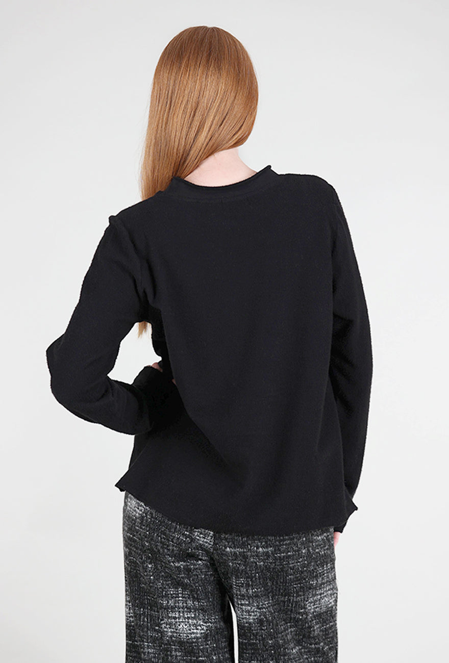 Fenini Seam Details Fleece Top, Black 