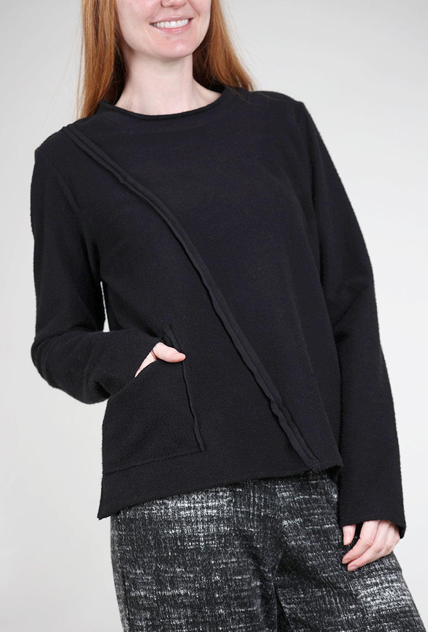 Fenini Seam Details Fleece Top, Black 