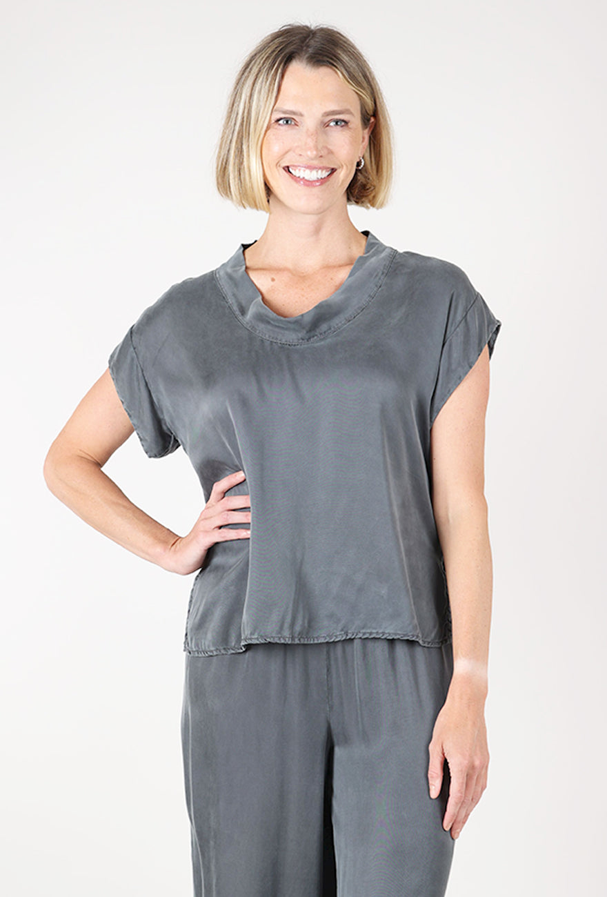Cut Loose Vintage Satin S/S Cowl Top, Iron 