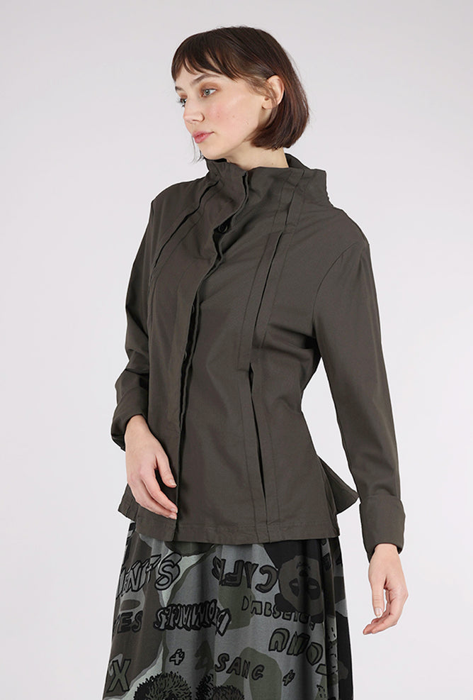 Inset Pleat Textured Cotton Jacket, Jungle