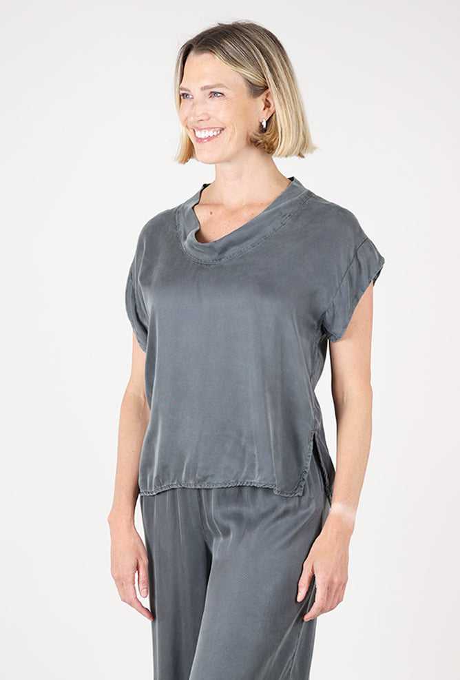Cut Loose Vintage Satin S/S Cowl Top, Iron 