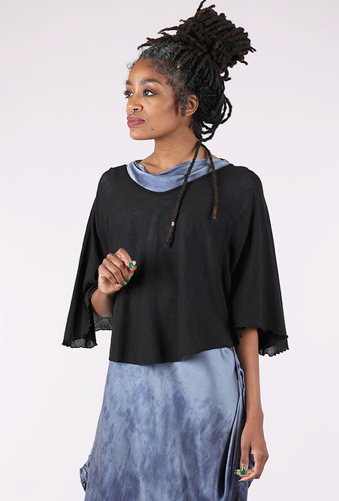 Cut Loose Tulle Mesh Capelet, Black 