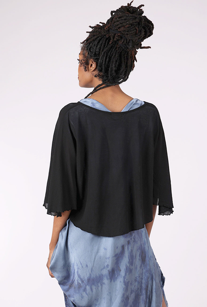 Cut Loose Tulle Mesh Capelet, Black 
