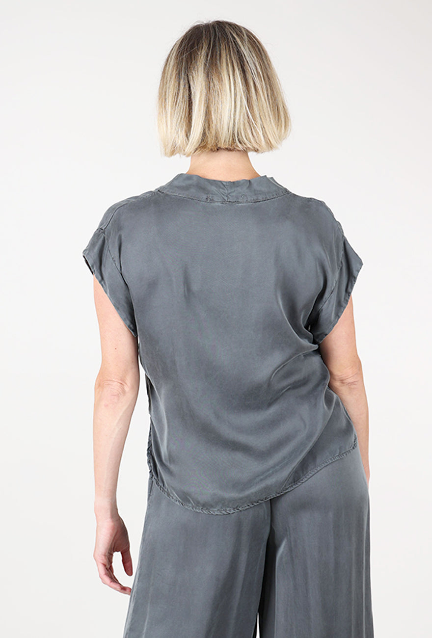Cut Loose Vintage Satin S/S Cowl Top, Iron 