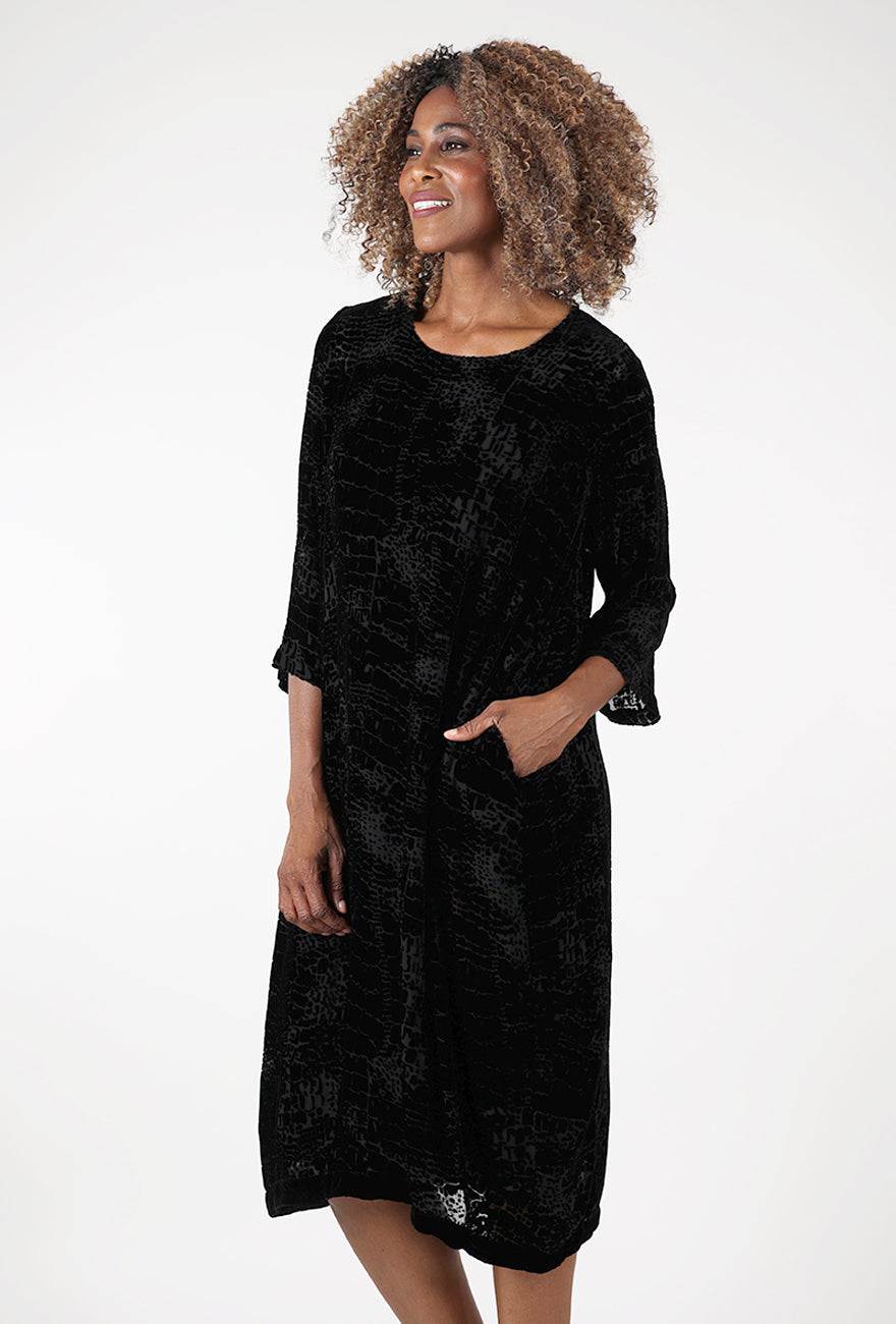 Velvet Burnout Viva Dress, Black Angle 2