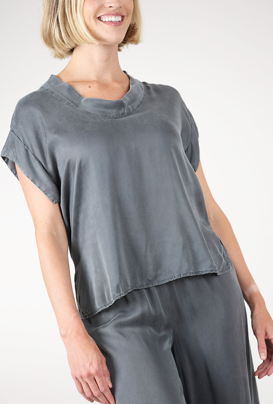Cut Loose Vintage Satin S/S Cowl Top, Iron 