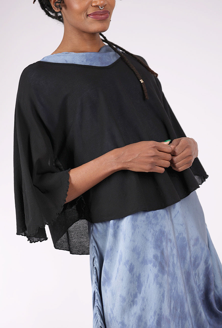 Cut Loose Tulle Mesh Capelet, Black 