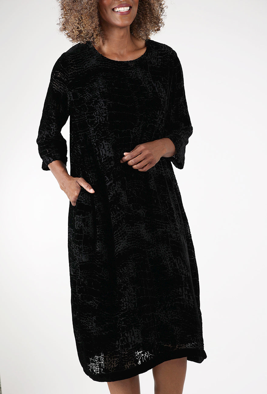 Velvet Burnout Viva Dress, Black Angle 4