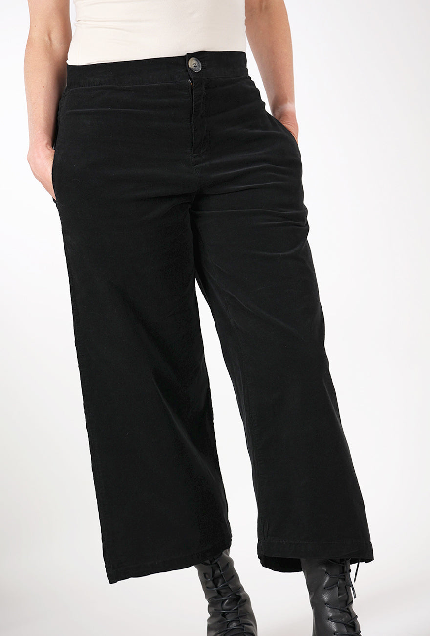 Cut Loose Straight Crop Cord Trouser, Black 