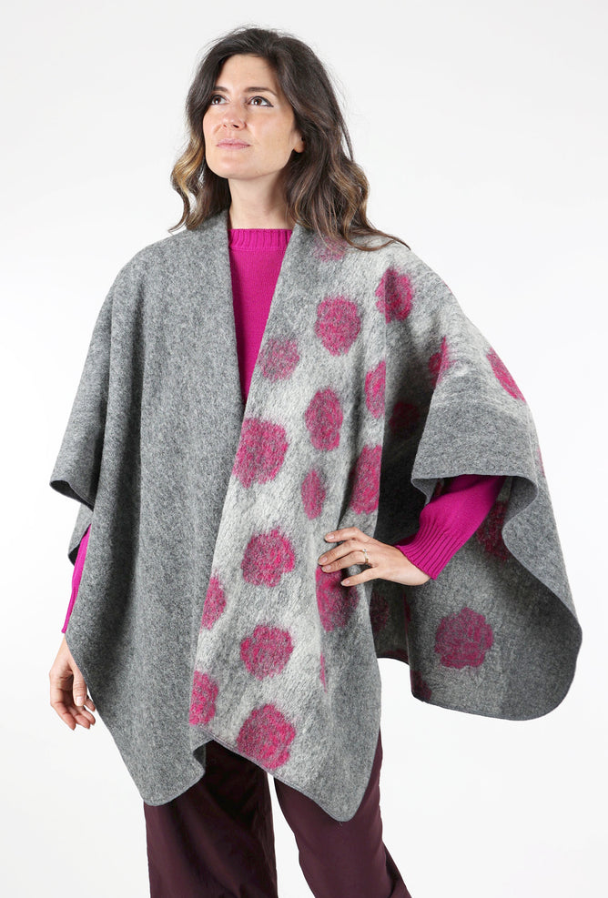 Go Lightly Boiled-Wool Dot Cape, Gray/Pink One Size Gray