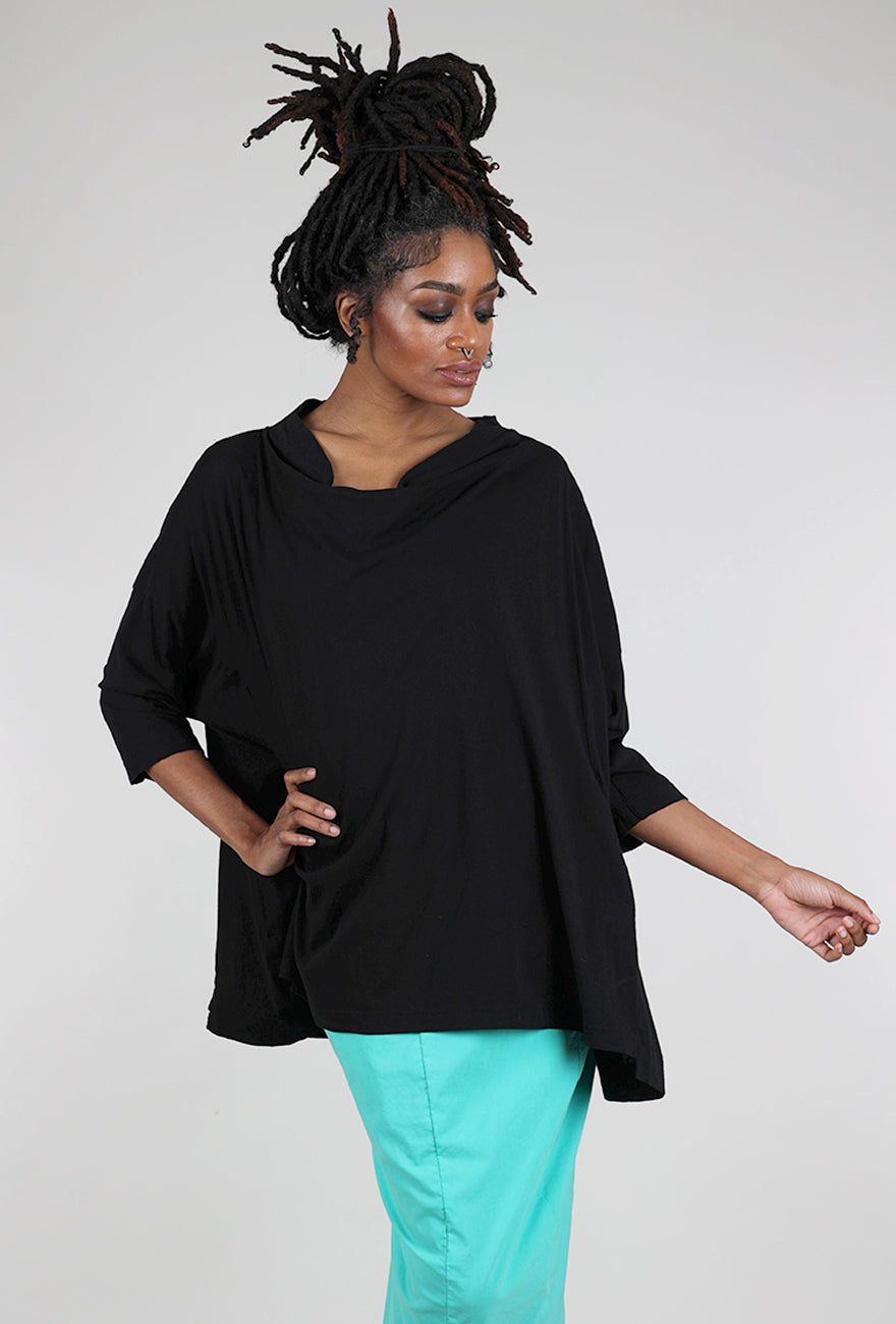 Rundholz Luxe Jersey Drape Neck Box Top, Black 