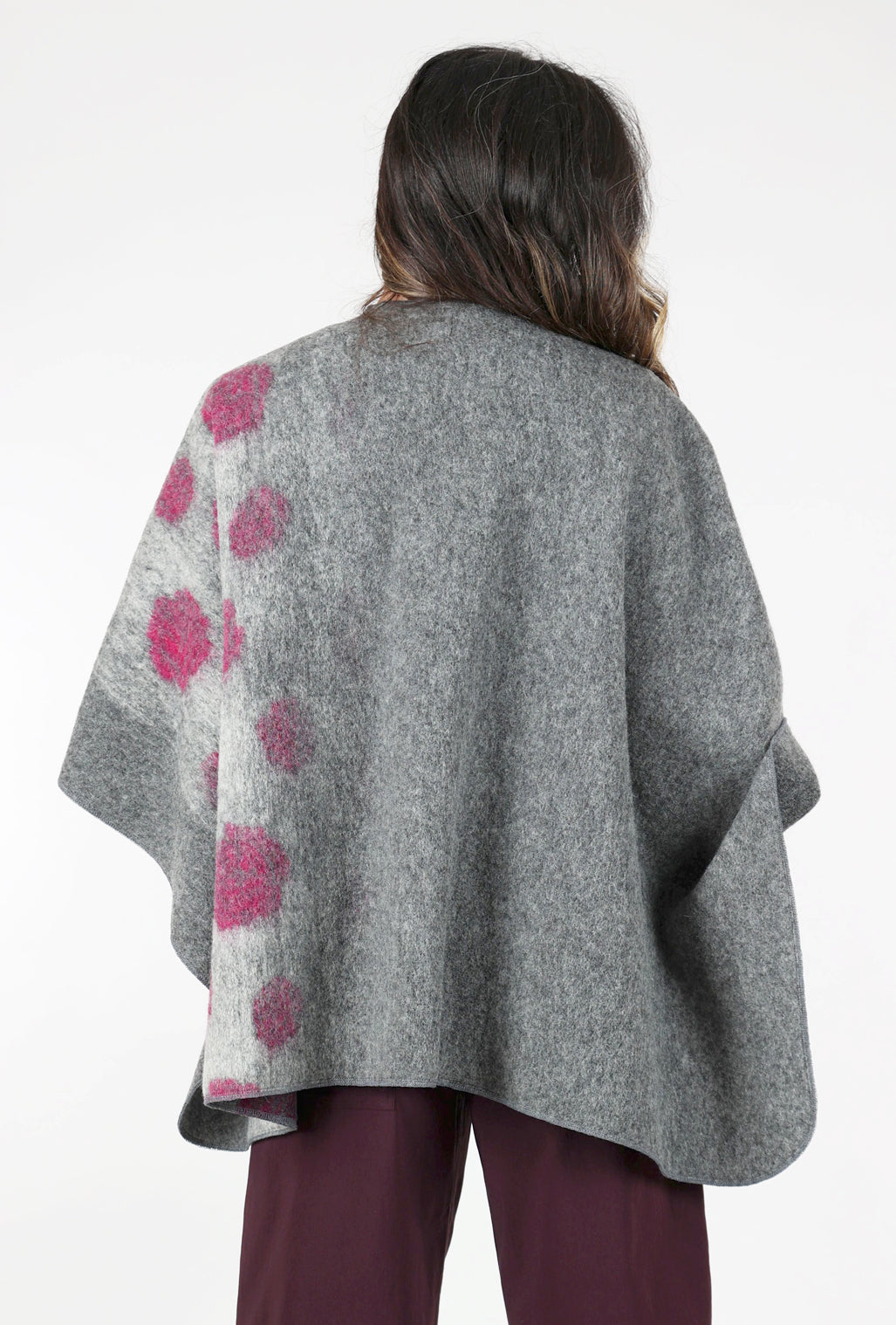 Go Lightly Boiled-Wool Dot Cape, Gray/Pink One Size Gray