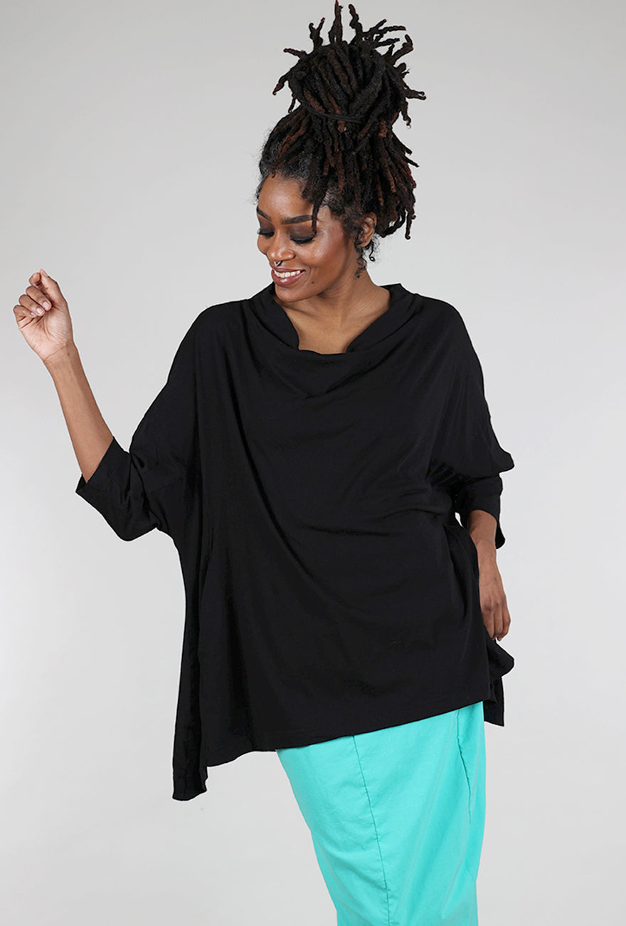 Rundholz Luxe Jersey Drape Neck Box Top, Black 