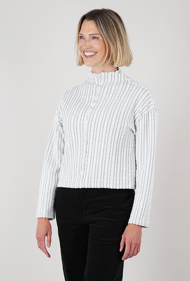 Cut Loose Texture Stripe Funnel Pullover, Laundered 
