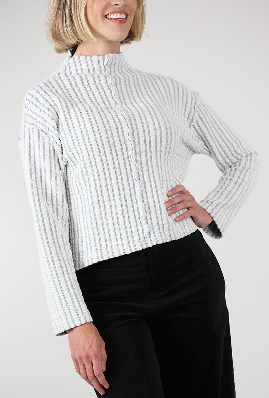 Cut Loose Texture Stripe Funnel Pullover, Laundered 
