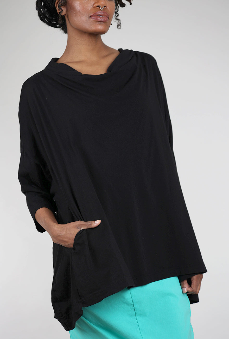 Rundholz Luxe Jersey Drape Neck Box Top, Black 