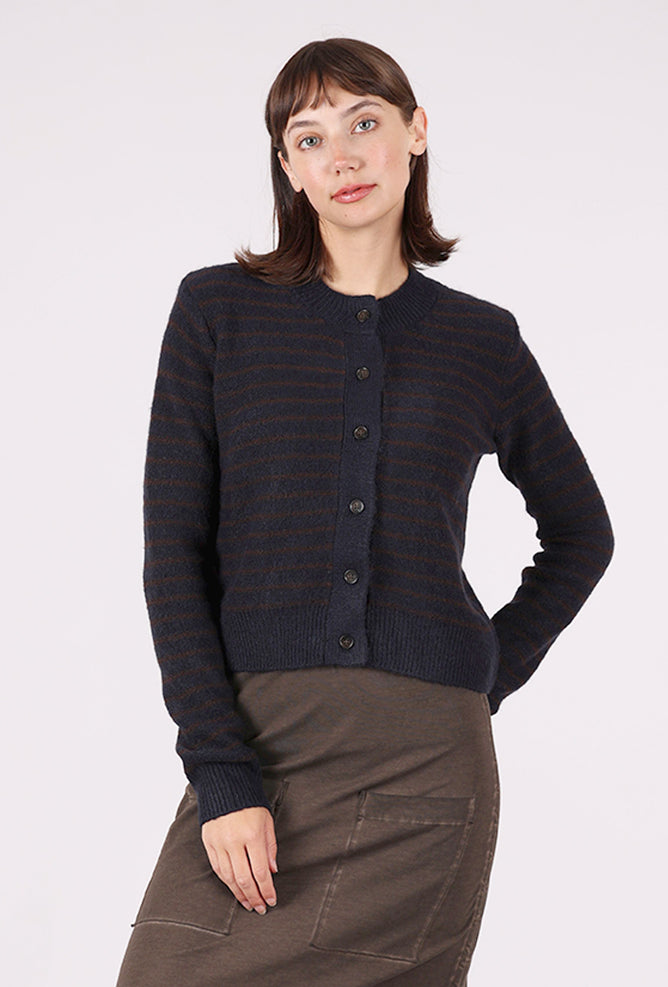 Grade & Gather Striped Button Cardie, Midnight 