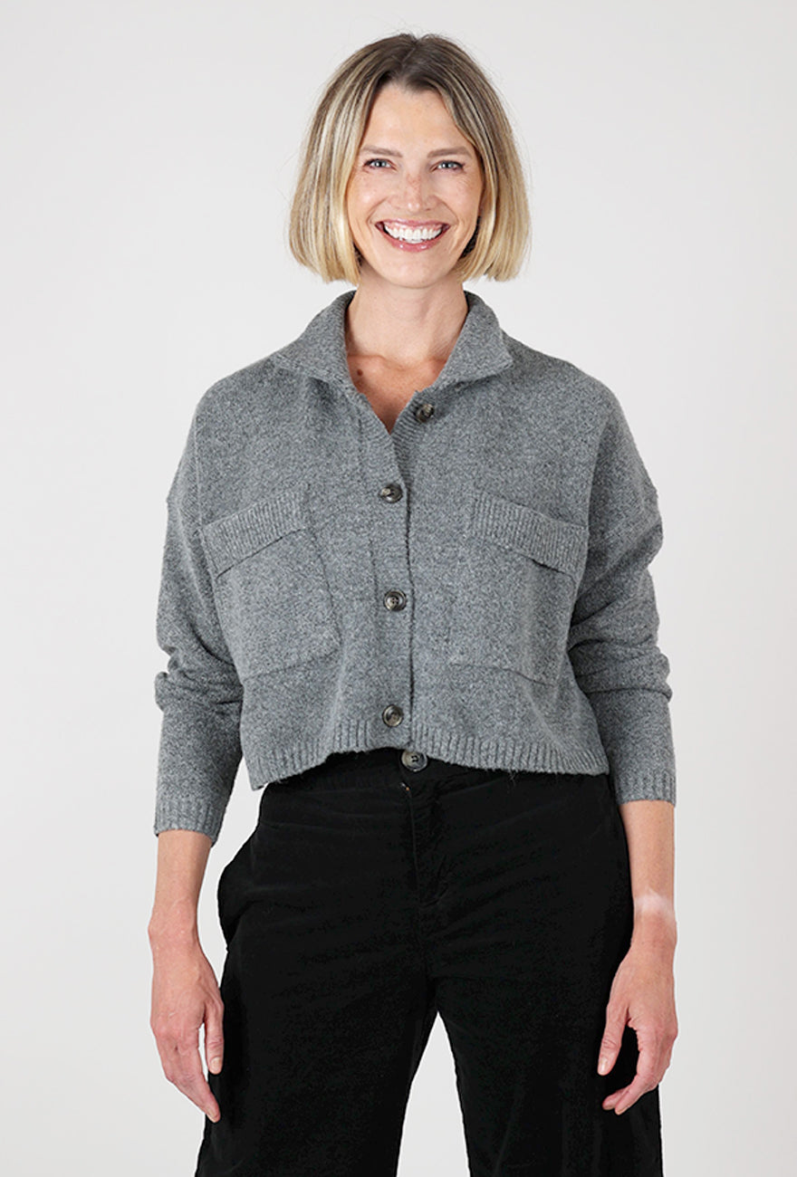 High Collar Cardie, Gray
