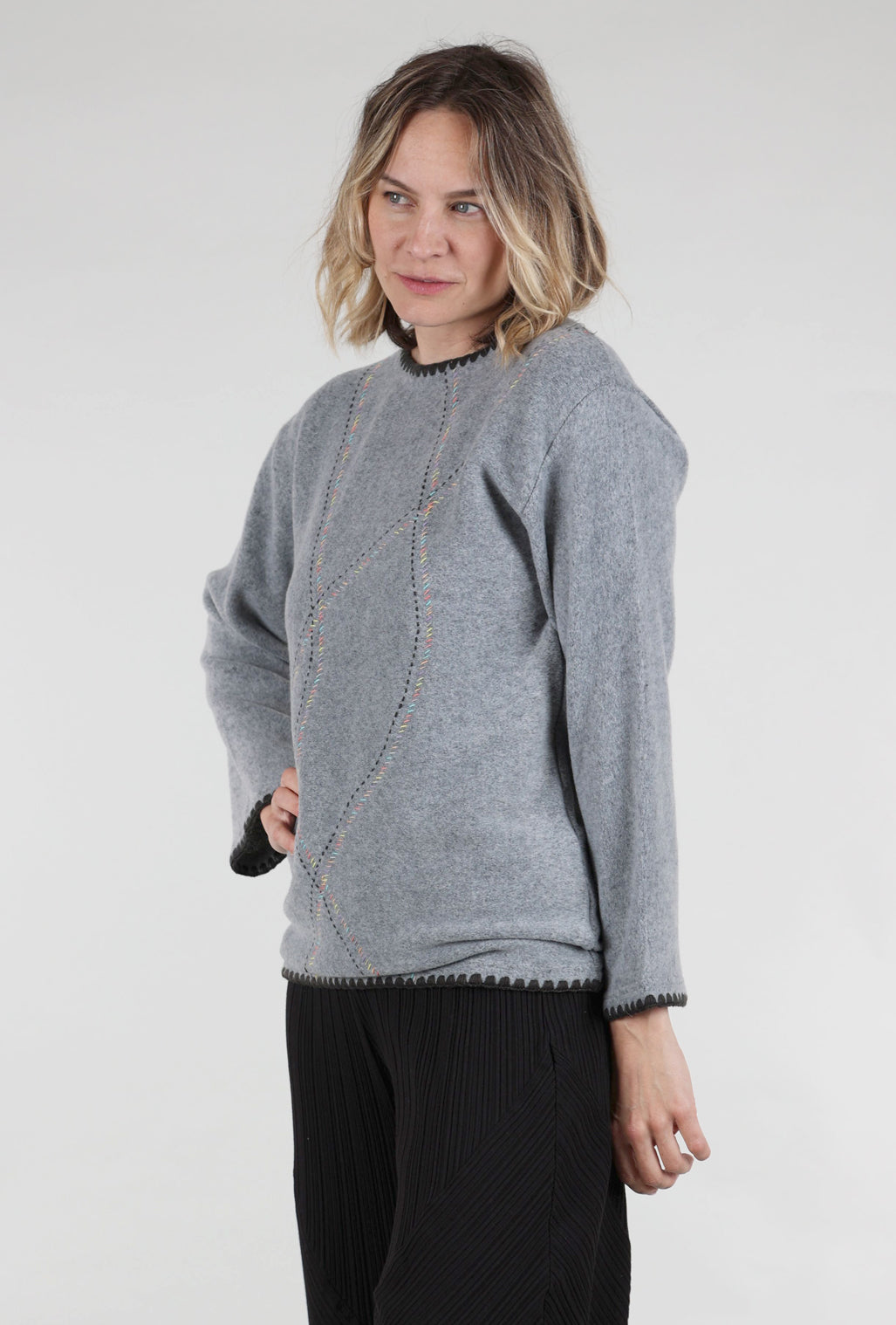 Trisha Tyler Rainbow Stitch Brushed Pullover, Gray 